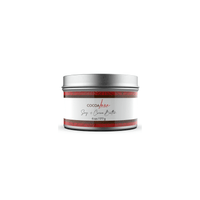 CocoaLuxe 6 oz soy and cocoa butter candle in silver tin with red and white label